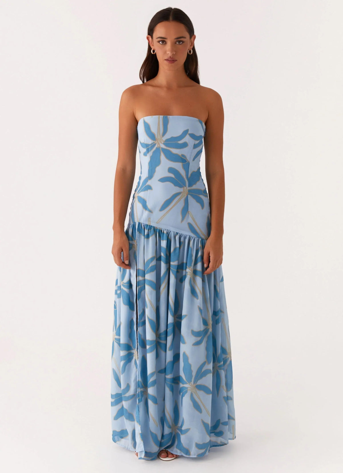 Damen Bandeau-Maxikleid mit Blumenmuster und Beinschlitz