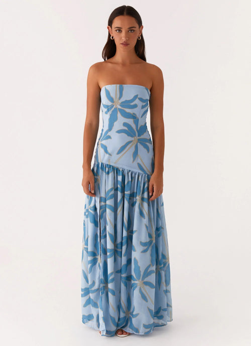 Damen Bandeau-Maxikleid mit Blumenmuster und Beinschlitz