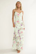 Damen Maxikleid mit Blumenmuster und Volants