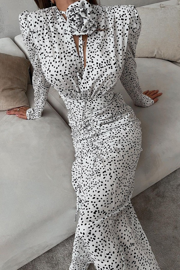 Maxikleid mit V-Ausschnitt, Puffärmeln und Blumenmuster