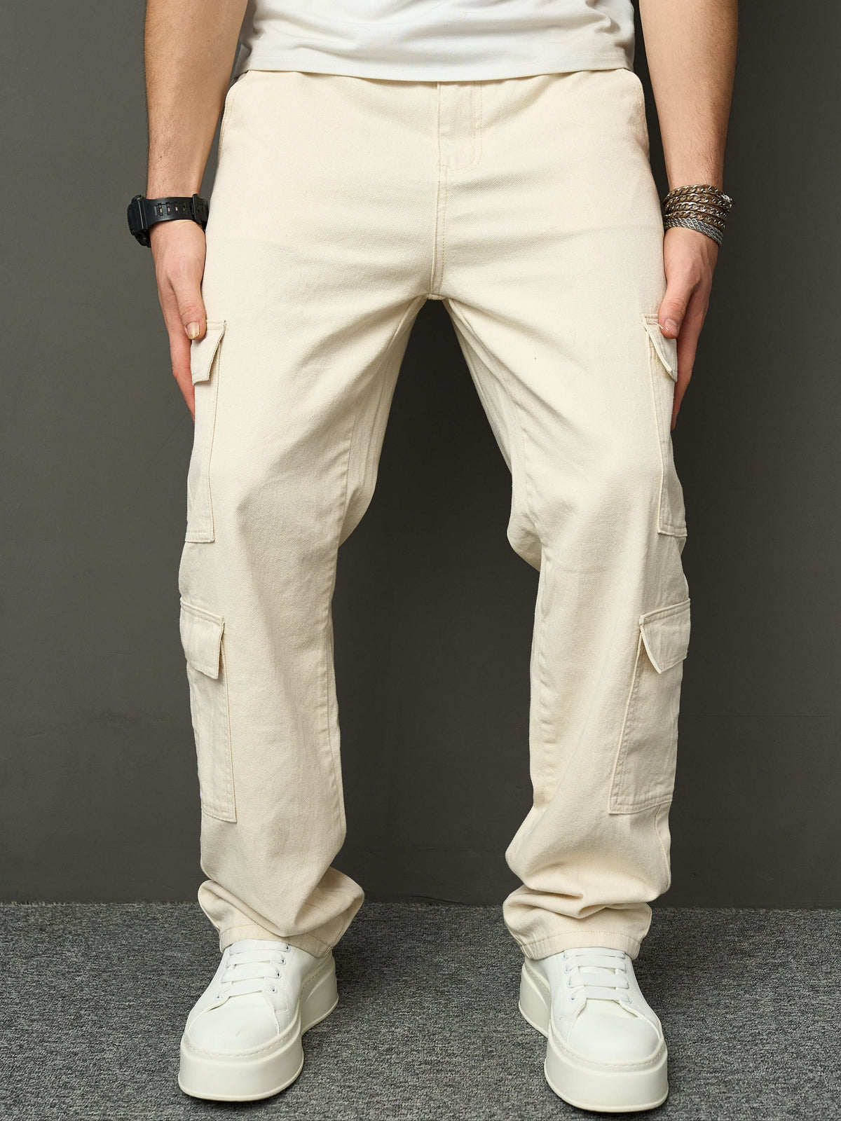 Lässige Beige Denim Jeans – Funktional und Bequem für den Alltag