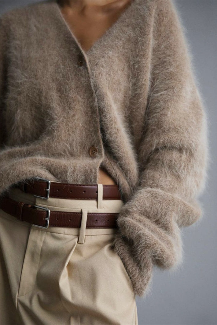 Strickjacke mit V-Ausschnitt und Strickstruktur in Khaki