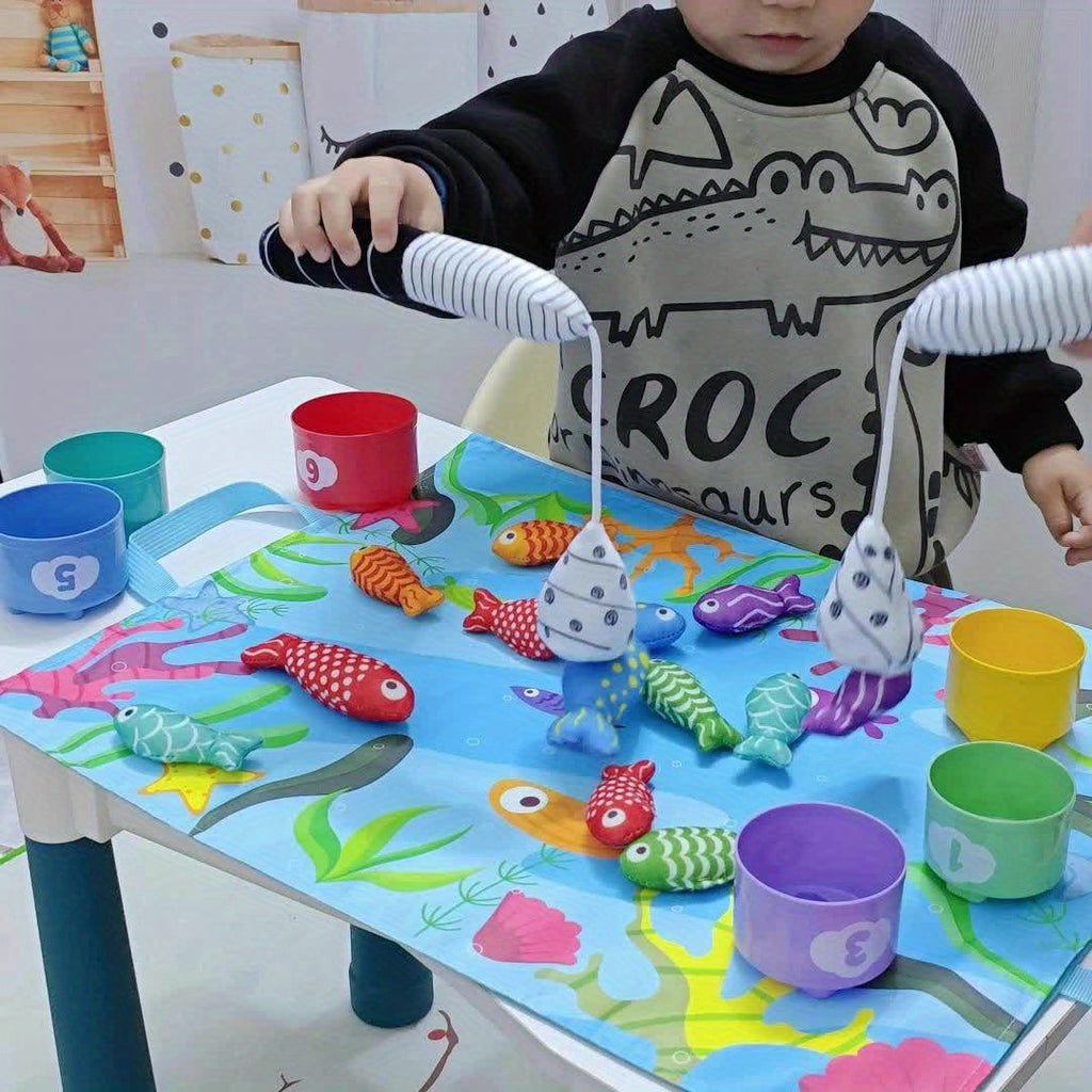 Kinder-Fabric Angelset – Plüschfische sowie Stapelbecher für Lernspaß