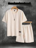 Herren Modisch Jacquard T-Shirt und Shorts Set – Lässig und Sportlich für Warme Tage