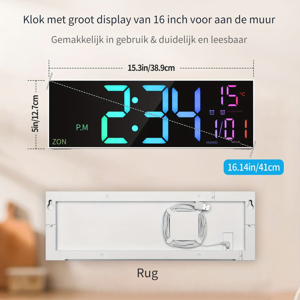 LumiWall Digitale Wanduhr – Groß, Farblich sowie Leicht Ablesbar