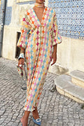 Kleid mit V-Ausschnitt, Laternenärmeln und Blumenmuster