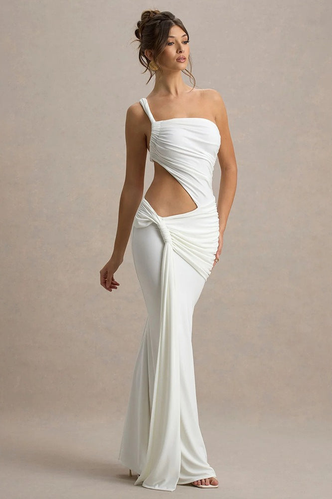 Figurbetontes Maxikleid mit Ein-Schulter-Design und Raffung