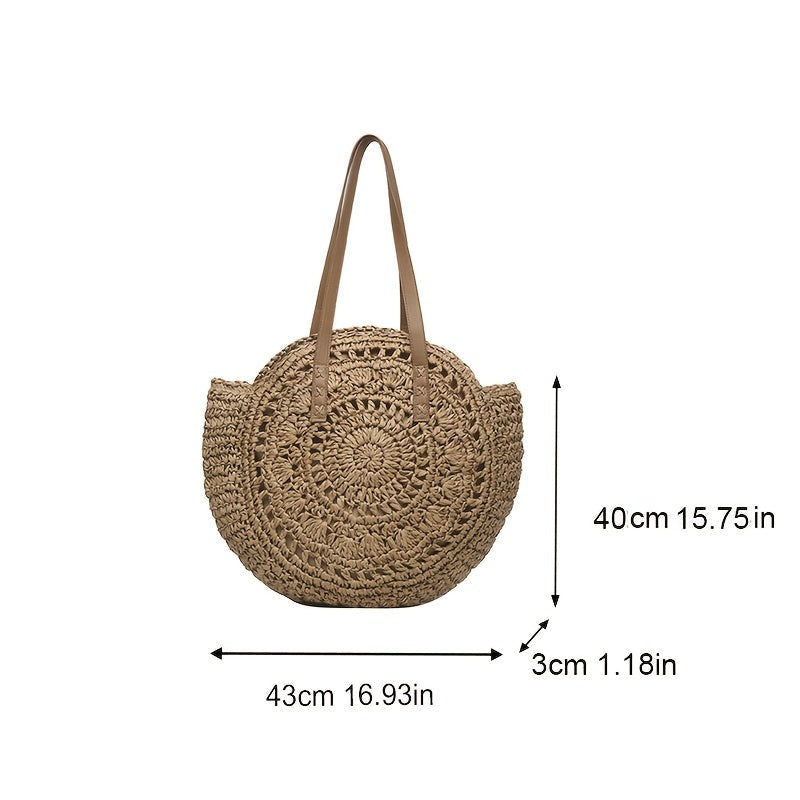 SunWave Runde Strohs Schultertasche – Lässig sowie Luftig