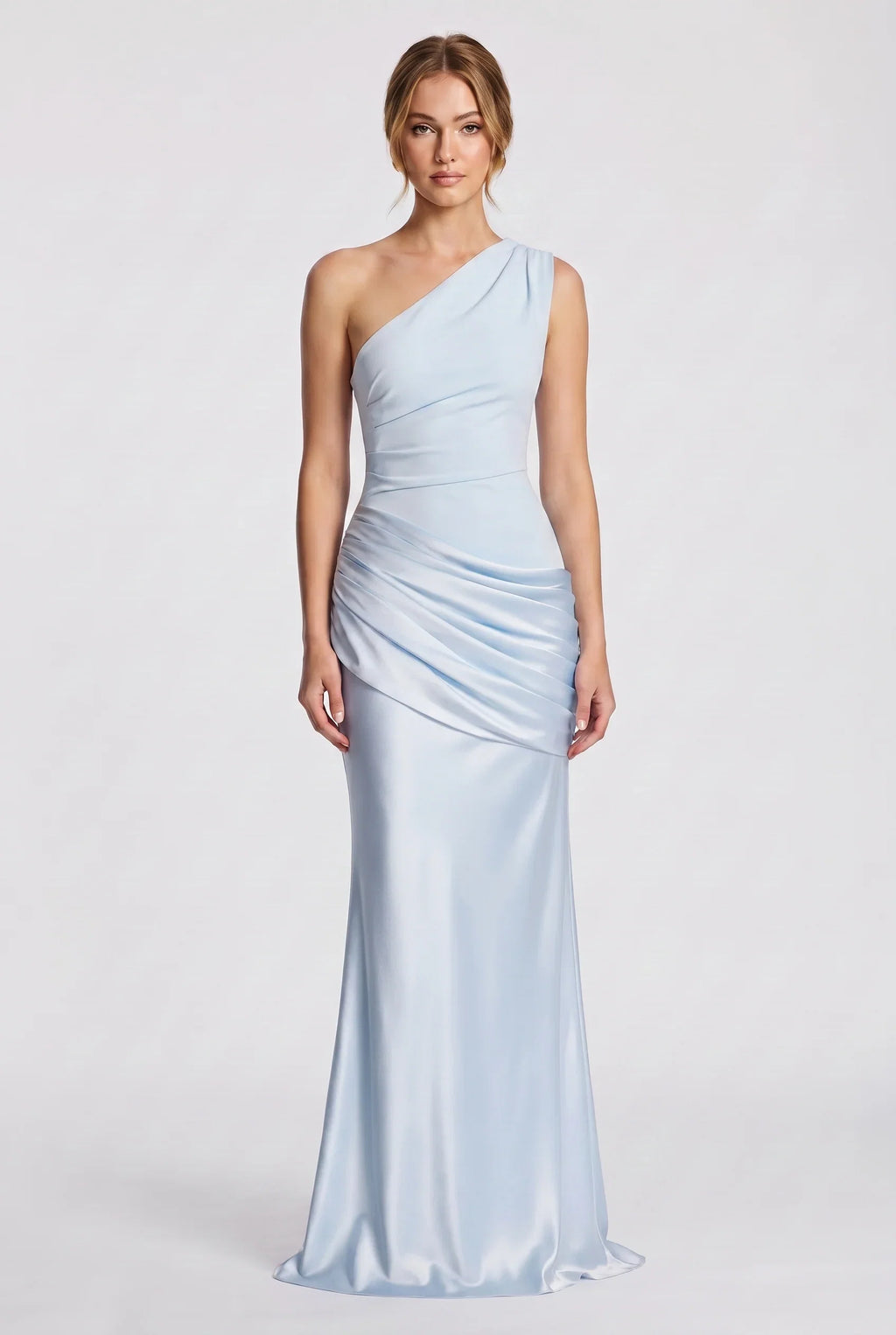 Damen One-Shoulder-Maxikleid mit Satin-Drapierung