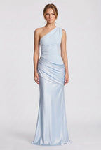 Damen One-Shoulder-Maxikleid mit Satin-Drapierung