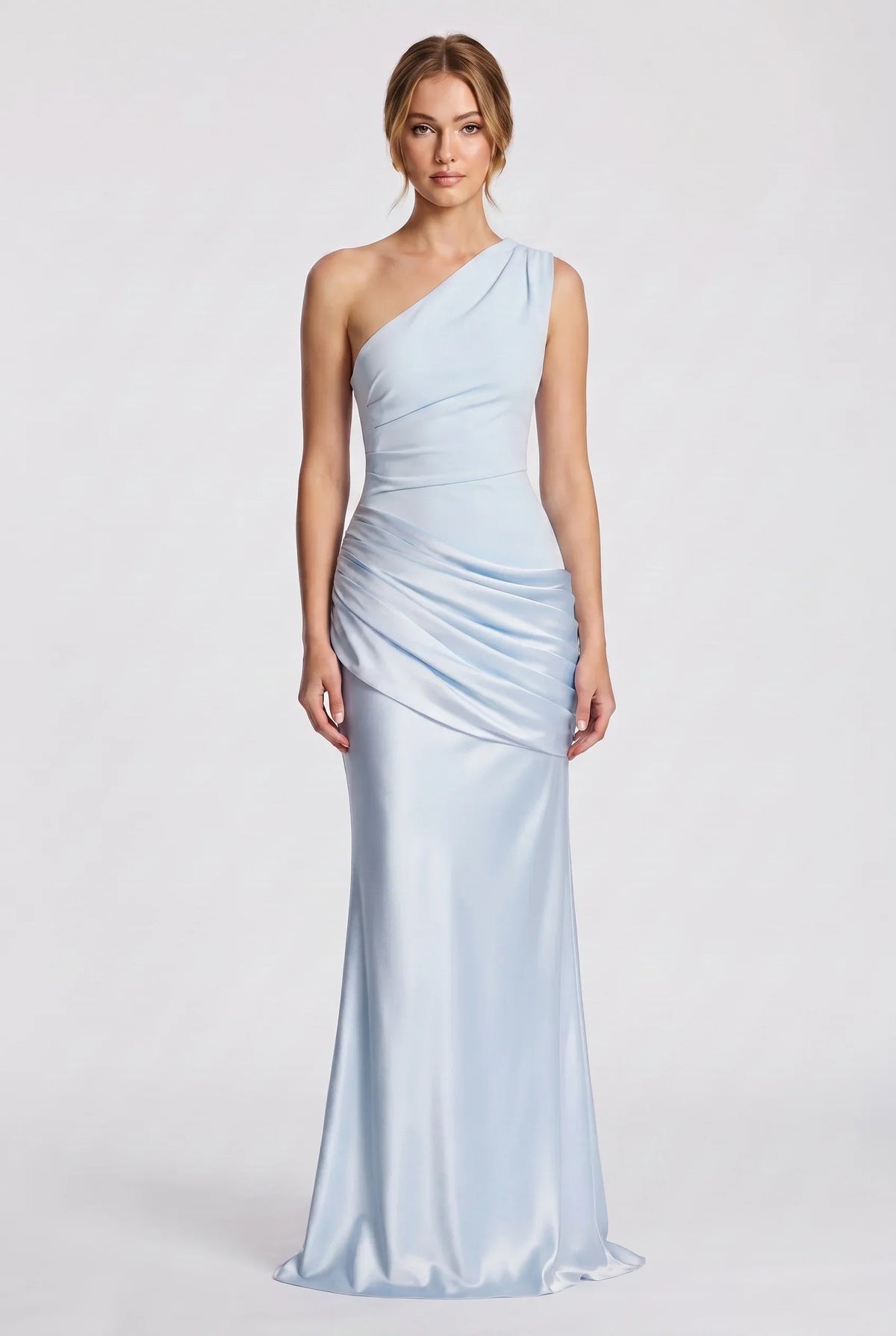 Damen One-Shoulder-Maxikleid mit Satin-Drapierung
