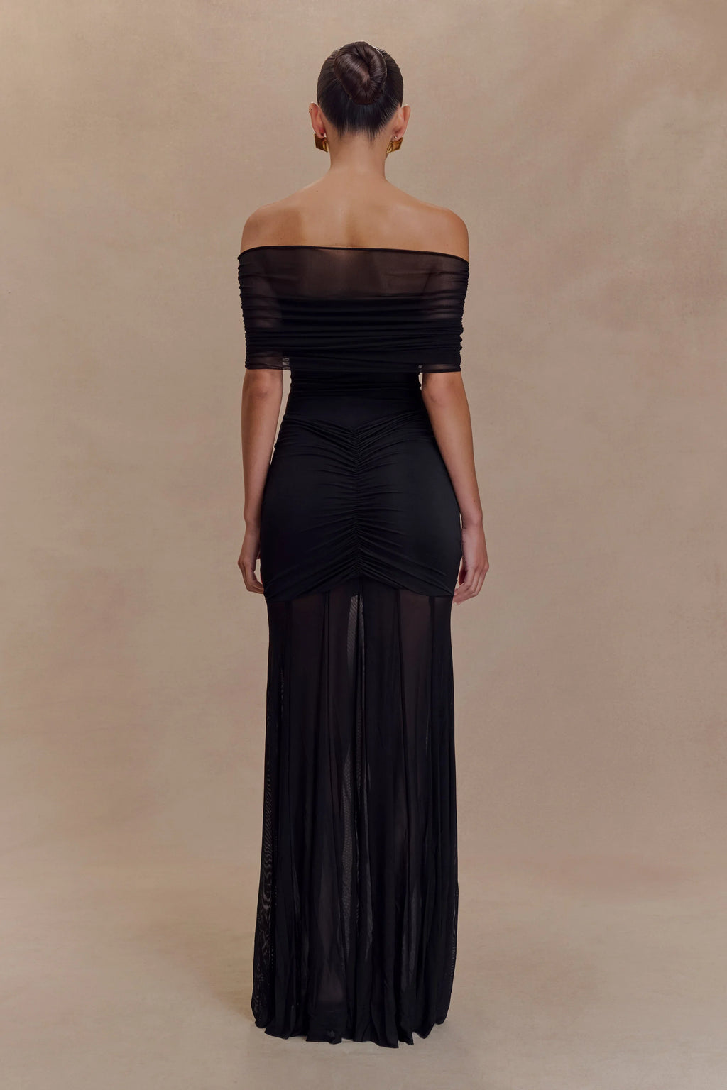 Damen Maxikleid mit Carmen-Ausschnitt und Raffungen