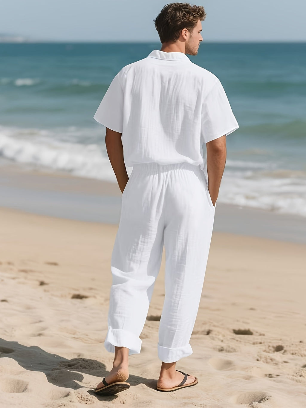 Herren Lässig Leinen Set – Bequem und Luftig mit Langer Hose und Kurzen Ärmeln