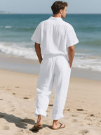 Herren Lässig Leinen Set – Bequem und Luftig mit Langer Hose und Kurzen Ärmeln