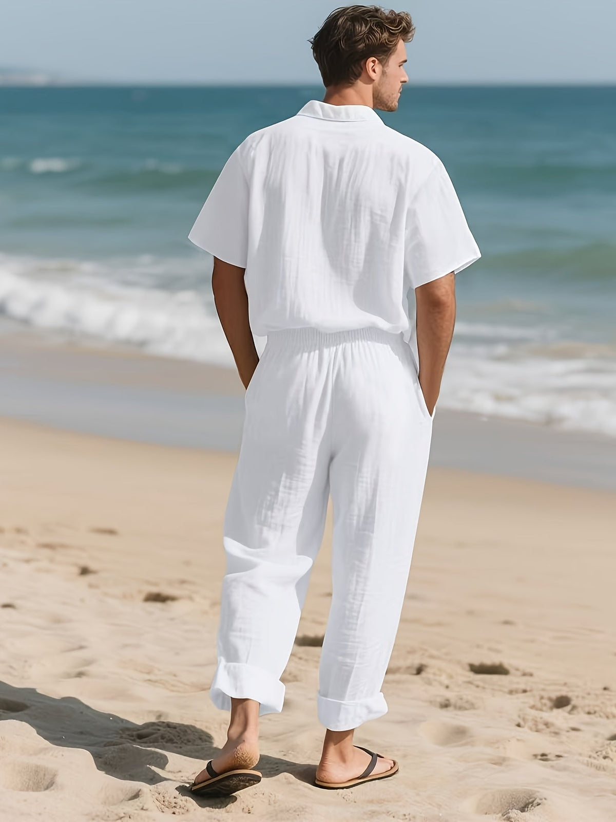 Herren Lässig Leinen Set – Bequem und Luftig mit Langer Hose und Kurzen Ärmeln