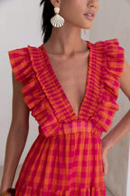 Ärmelloses Maxikleid mit Cut-outs und Karomuster