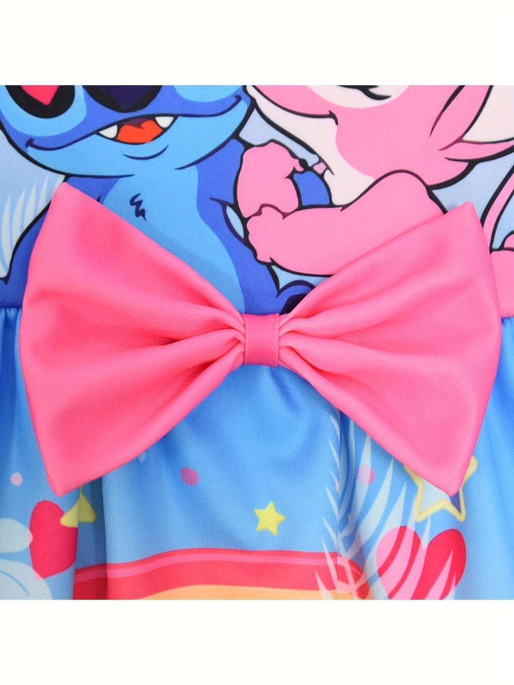 Disney Stitch Mädchen Ärmelloses Rundhalskleid inklusive Schleife & Blumenmuster - Leichter Polyester-Spandex