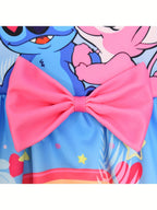 Disney Stitch Mädchen Ärmelloses Rundhalskleid inklusive Schleife & Blumenmuster - Leichter Polyester-Spandex