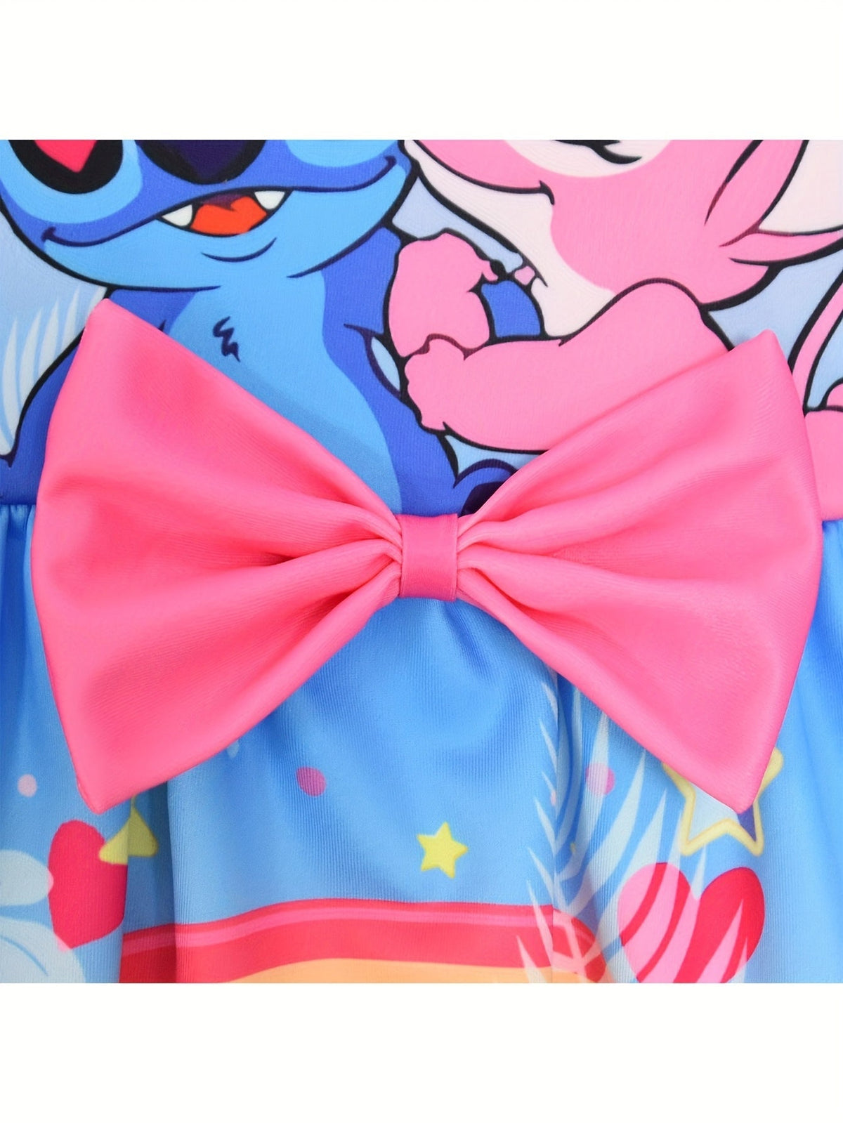 Disney Stitch Mädchen Ärmelloses Rundhalskleid inklusive Schleife & Blumenmuster - Leichter Polyester-Spandex