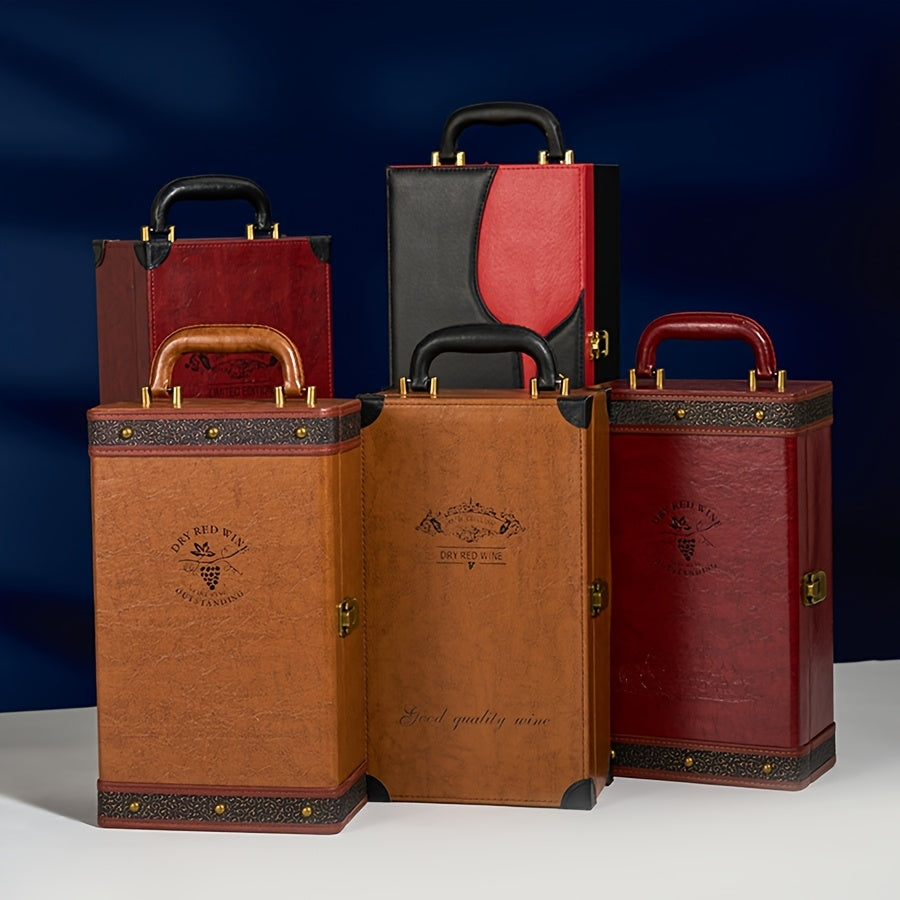 Klassischer 2-Flaschen-Weinträger inklusive Zubehör – Tragbare Geschenkbox