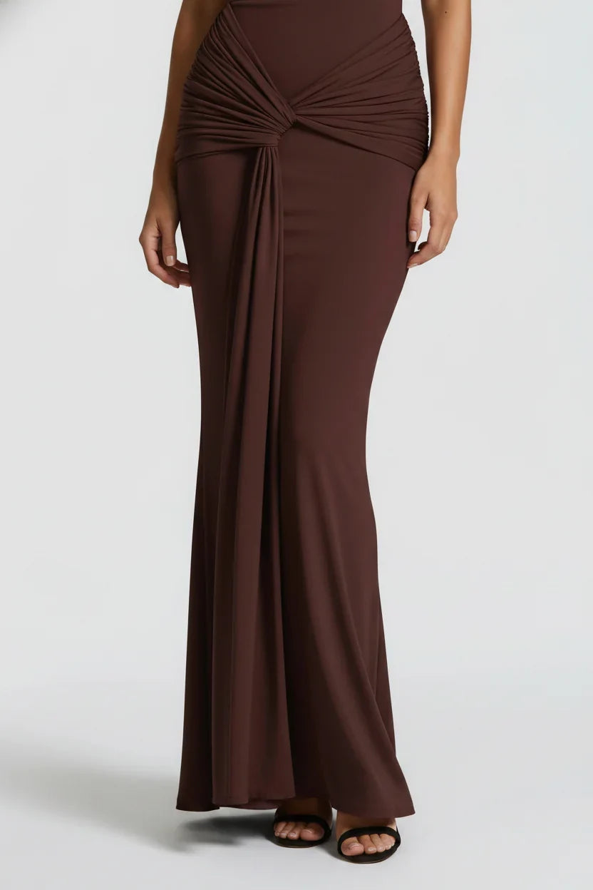 Damen Maxikleid mit Drapierung und Rundhalsausschnitt