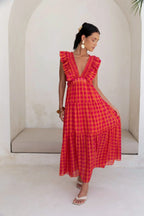 Ärmelloses Maxikleid mit Cut-outs und Karomuster