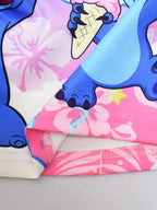 Disney Stitch Mädchen Ärmelloses Rundhalskleid inklusive Schleife & Blumenmuster - Leichter Polyester-Spandex