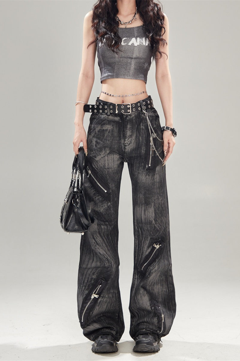 Jeans mit hoher Taille und Denim in Schwarz