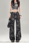 Jeans mit hoher Taille und Denim in Schwarz