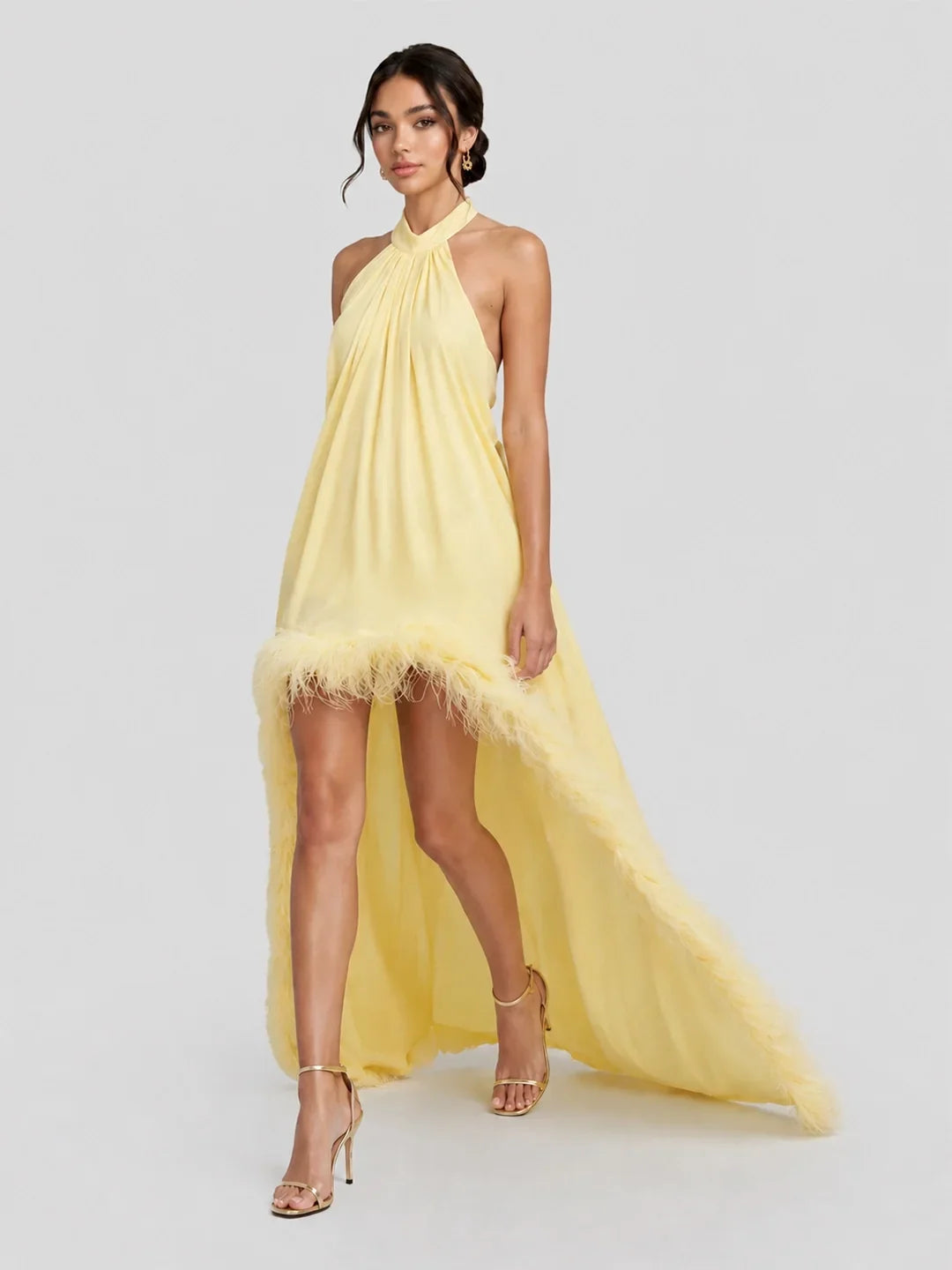 Feather – Chiffon-Maxikleid mit Neckholder und offenem Rücken