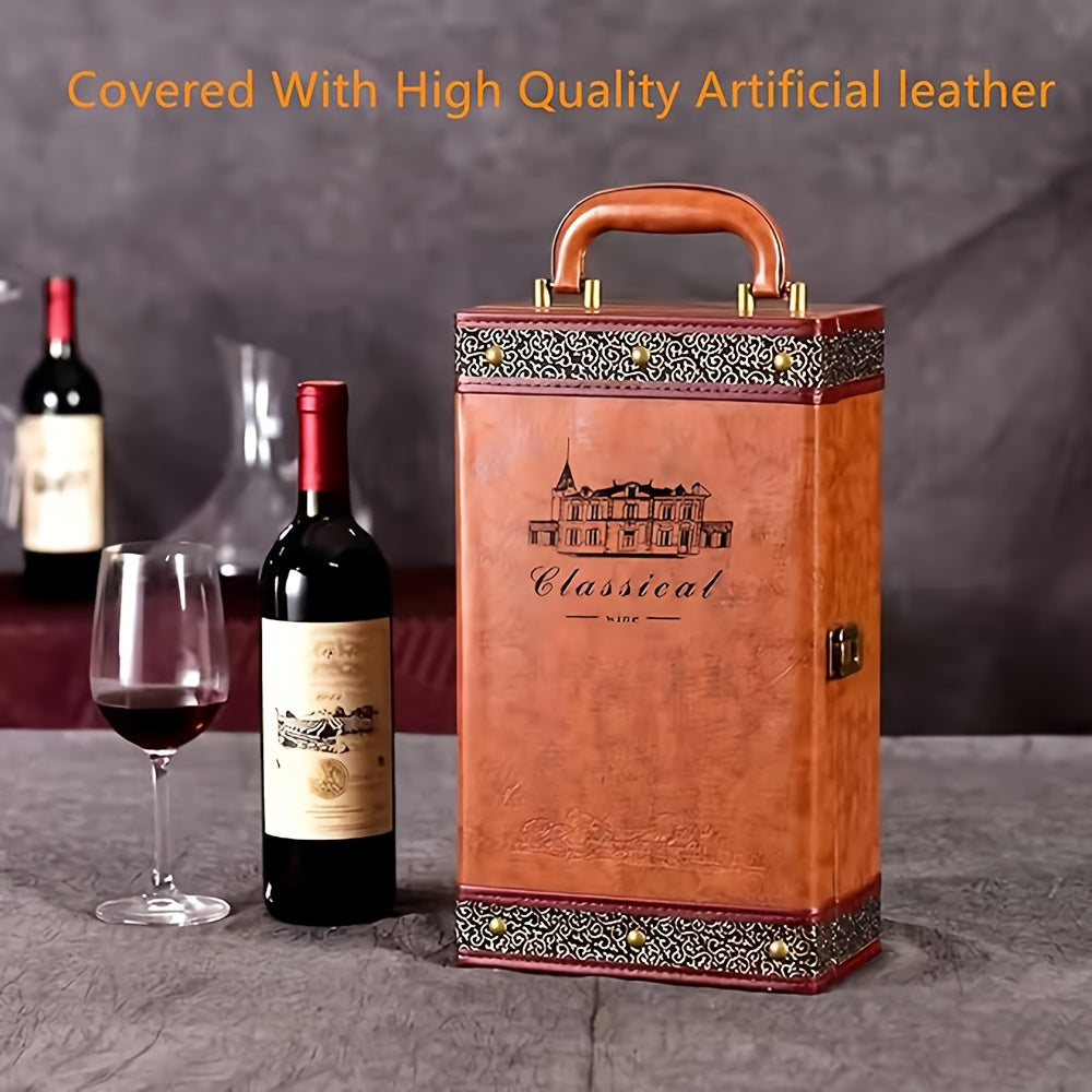 Klassischer 2-Flaschen-Weinträger inklusive Zubehör – Tragbare Geschenkbox