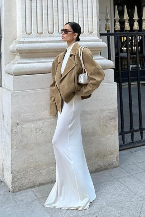 Locker geschnittene Jacke mit Wildleder in Khaki