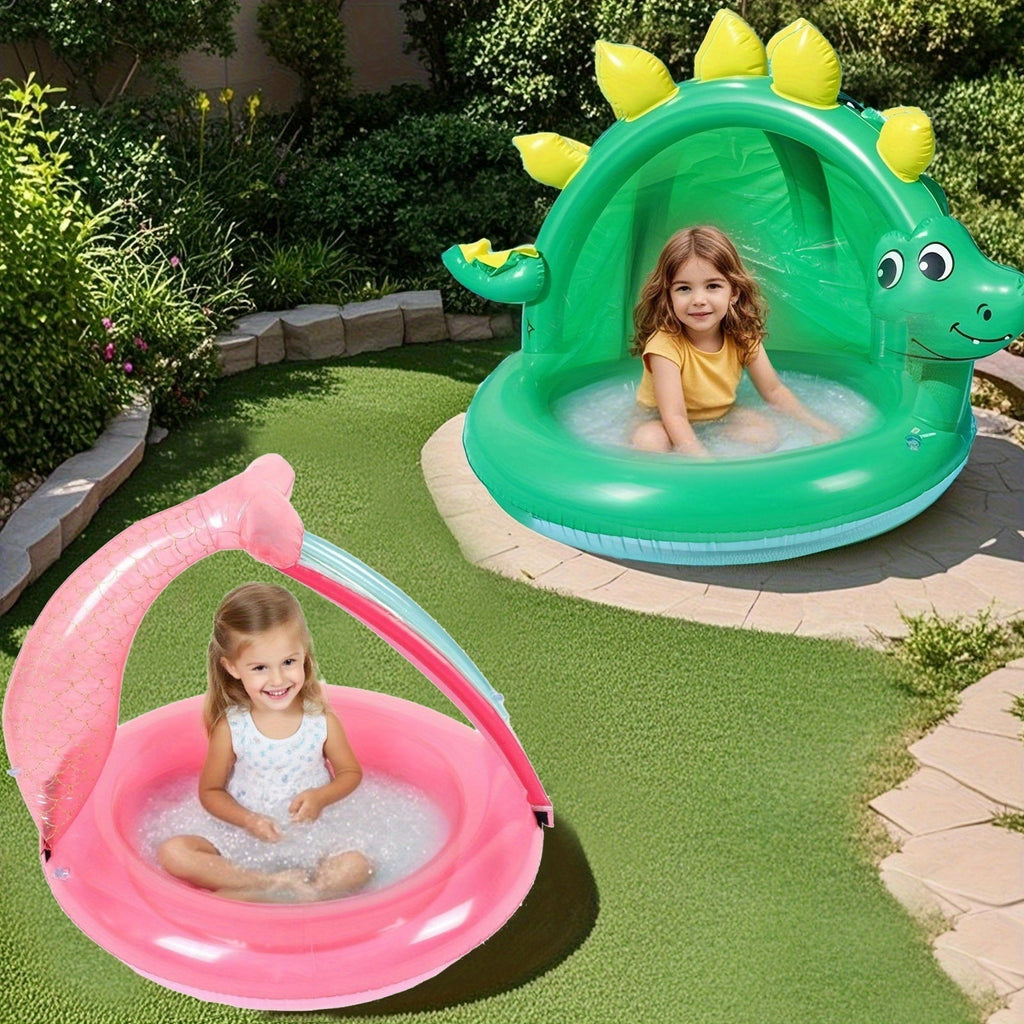 Aufblasbarer Dinosaurierpool für Babys – Mit Sonnenschutz sowie verspieltem Design