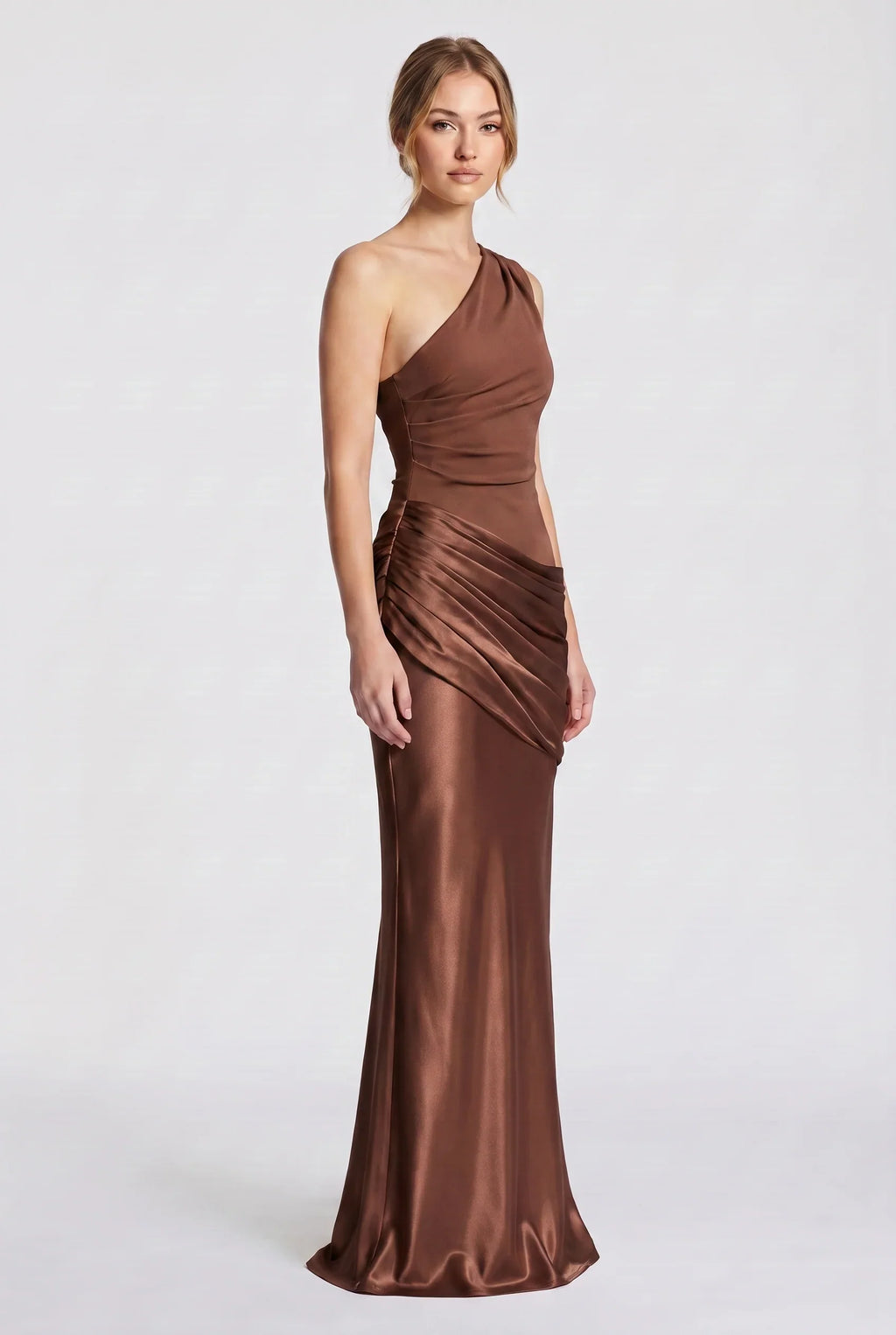 Damen One-Shoulder-Maxikleid mit Satin-Drapierung