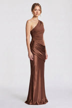 Damen One-Shoulder-Maxikleid mit Satin-Drapierung