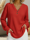 Damen Strickpullover mit V-Ausschnitt und Knopfdetails