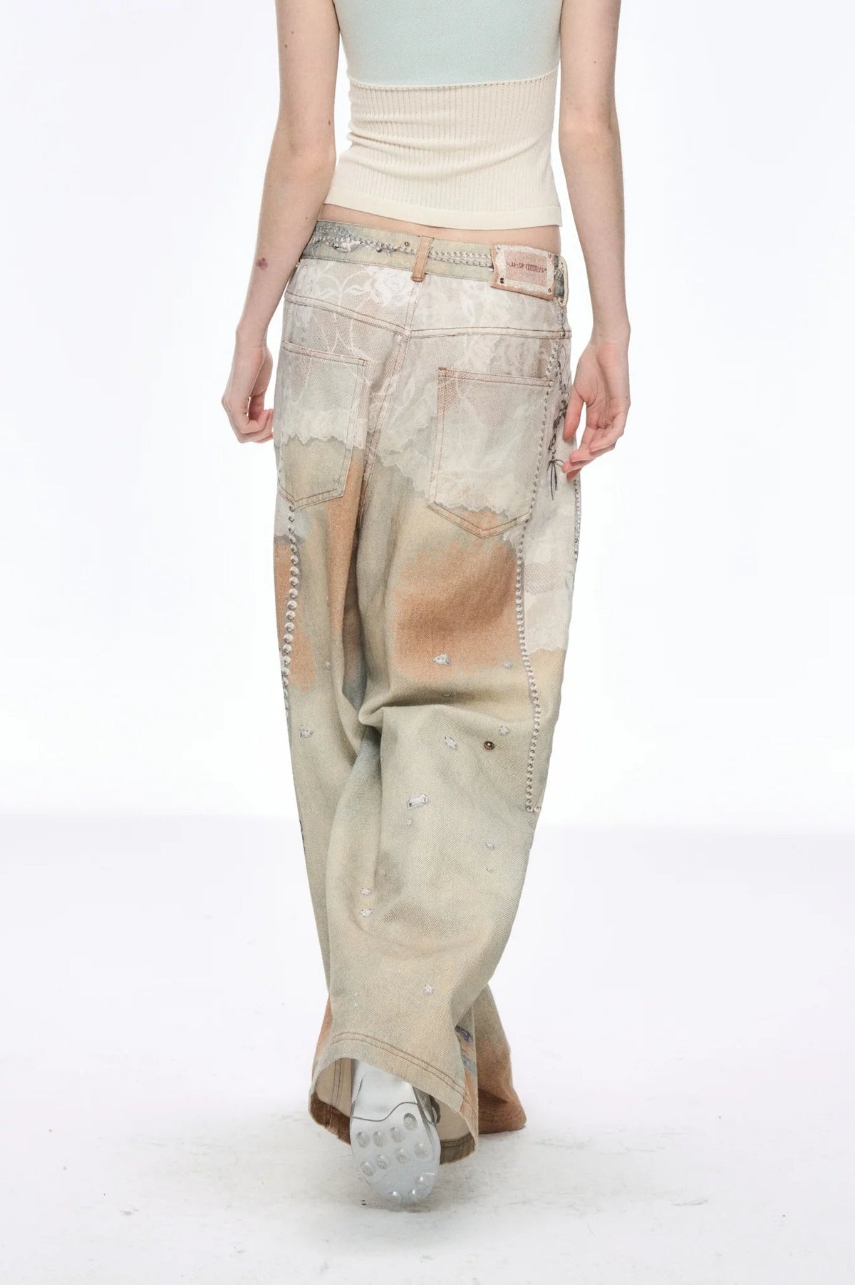Jeans mit weitem Bein, Bindedetail und Denim