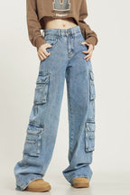Jeans mit weitem Bein in Blau gerade geschnitten