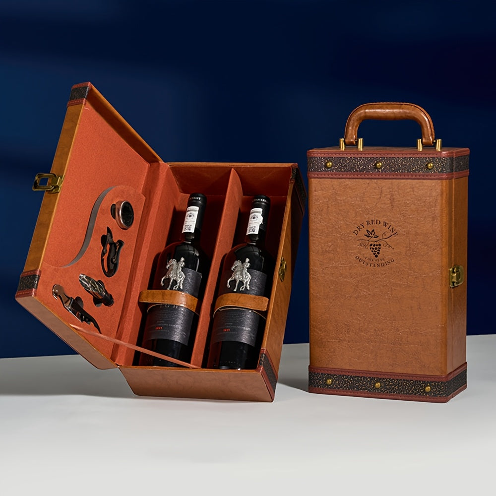 Klassischer 2-Flaschen-Weinträger inklusive Zubehör – Tragbare Geschenkbox