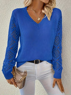 Stilvoller Langarm-V-Ausschnitt-Pullover