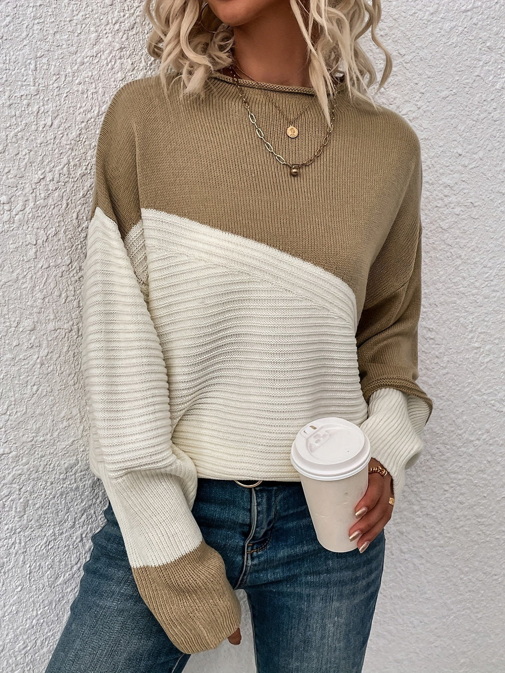 Eleganter Farbblock Pullover