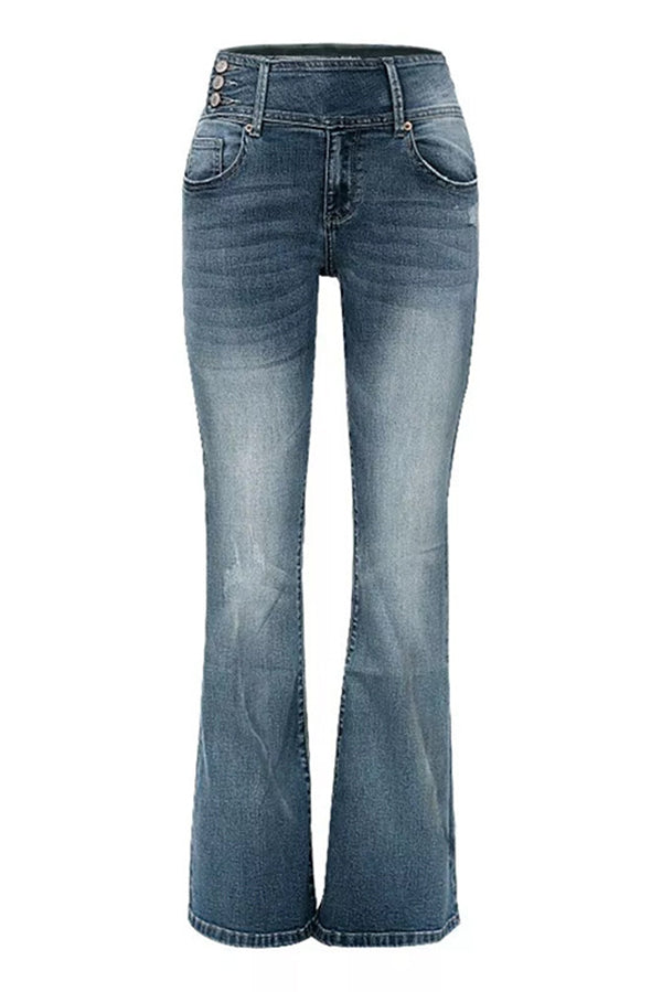 Mid-Rise Schlaghose mit Knopfleiste und aufgesetzten Taschen