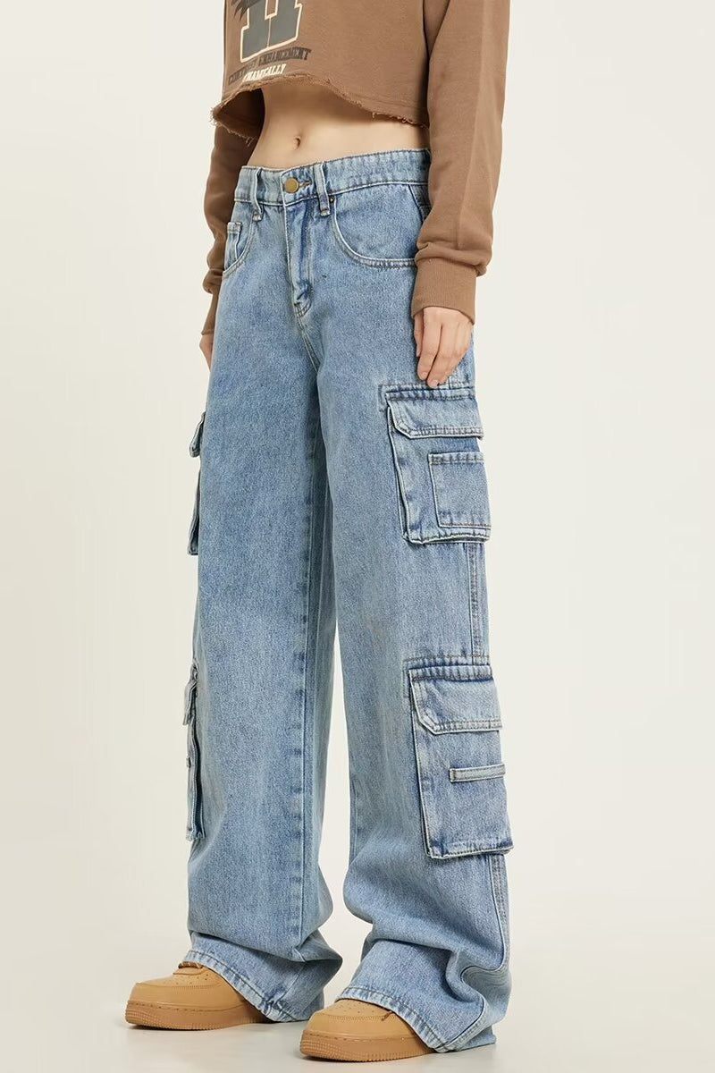 Jeans mit weitem Bein in Blau gerade geschnitten