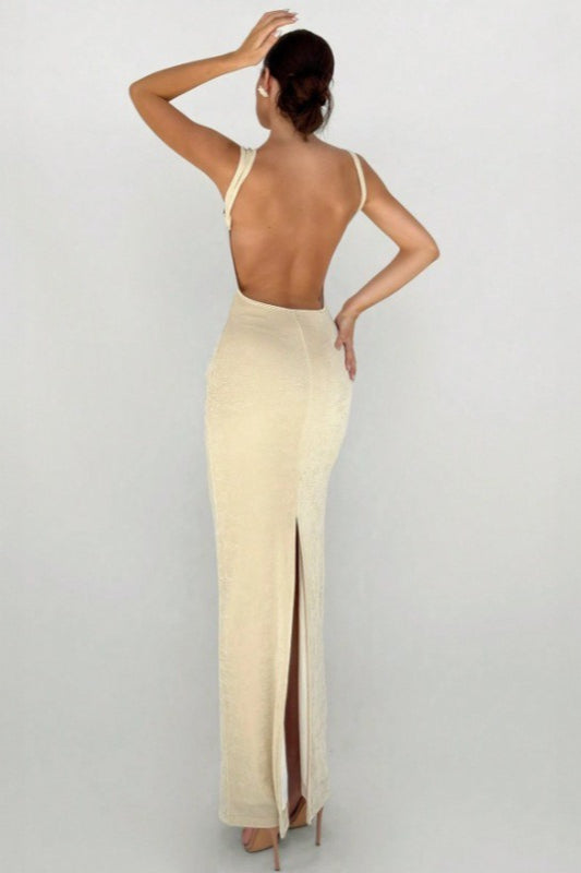 Ärmelloses Maxikleid mit Schlitz in Aprikose