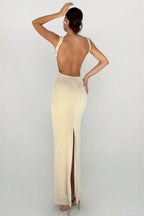 Ärmelloses Maxikleid mit Schlitz in Aprikose