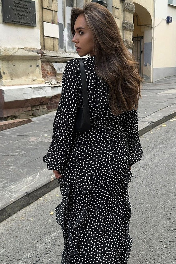 Maxikleid mit V-Ausschnitt, Puffärmeln und A-Linie