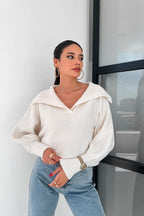 Pullover mit Laternenärmeln und Strickstruktur