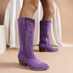 Damen Bestickte Cowboy-Stiefel mit Spitzennase sowie Mittelabsätzen