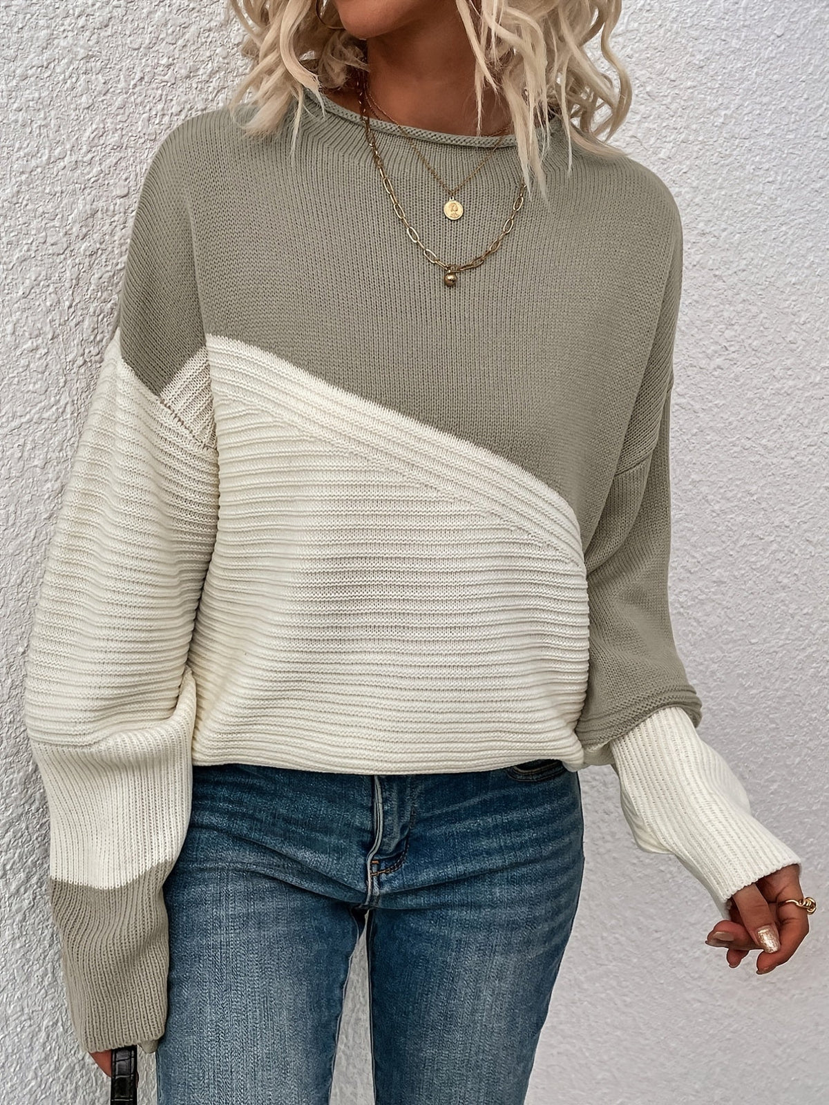 Eleganter Farbblock Pullover