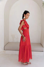 Ärmelloses Maxikleid mit Cut-outs und Karomuster